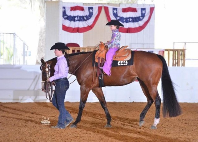 Victoria Hulbert on Chip Moves Me in Leadline, sponsored by Chris Gray Performance Horses © Phelps Media Group