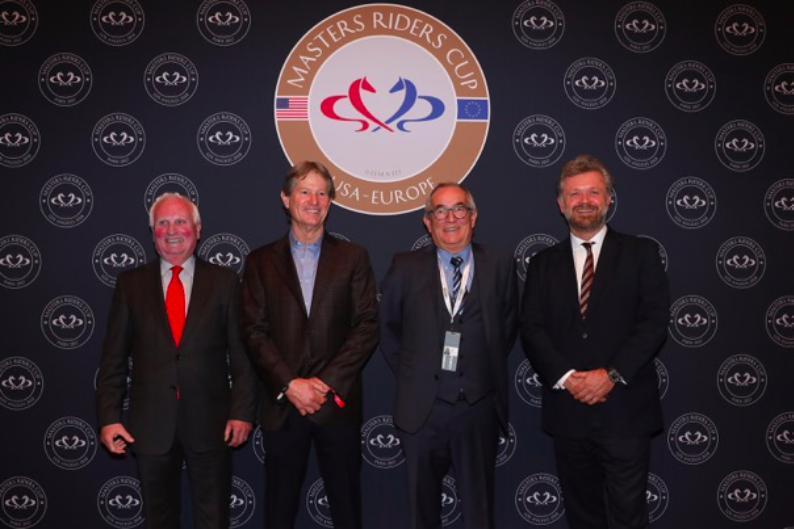 This picture shows from left to right Dr. Hanfried Haring (President of the European Equestrian Federation), Robert Ridland ( coach of the United States national team), Philippe Guerdat (coach of the French national team) and Christophe Ameeuw (CEO and Founder of EEM). © Masters Riders Club