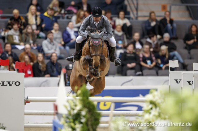 Der Siegesritt von Aldrick Cheronnet und Tanael des Bonnes in der Gothenburg Horse Trophy in Göteborg. © Sportfotografie Stefan Lafrentz