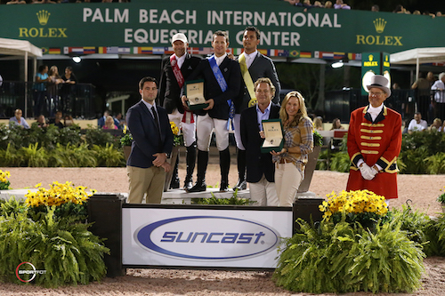 Der stolze Sieger McLain Ward und die Platzierten Eric Lamaze und Sergio Alvarez Moya. © Sportfot