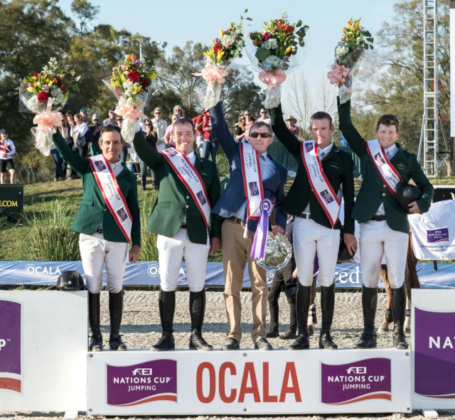 : Team Ireland won the second leg of the FEI Nations Cup™ Jumping 2017 series at Ocala (USA) today. L to R: Kevin Babington, Cian O’Connor, Chef d’Equipe Michael Blake, Richie Moloney and Shane Sweetnam. © Simon Stafford/FEI