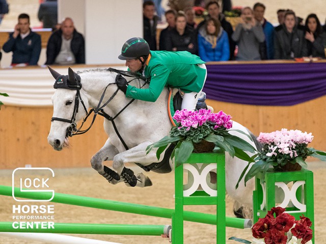 Austrian rider Gerfried Puck (St) coming ninth with Bo in the CSI3* GLOCK's Perfection Tour (1.55 m). © Michael Rzepa