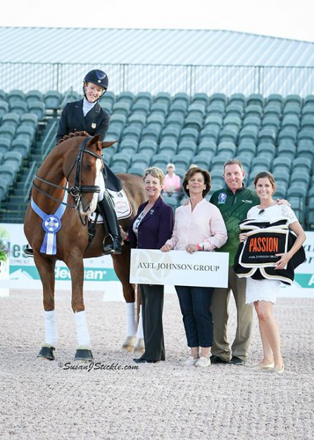 Arlene Page and Dr. House 2 in their winning presentation with judge Jane Weatherwax, Antonia Ax:son Johnson of The Axel Johnson Group, Allyn Mann of Adequan®, and Cora Causemann of AGDF. © SusanJStickle