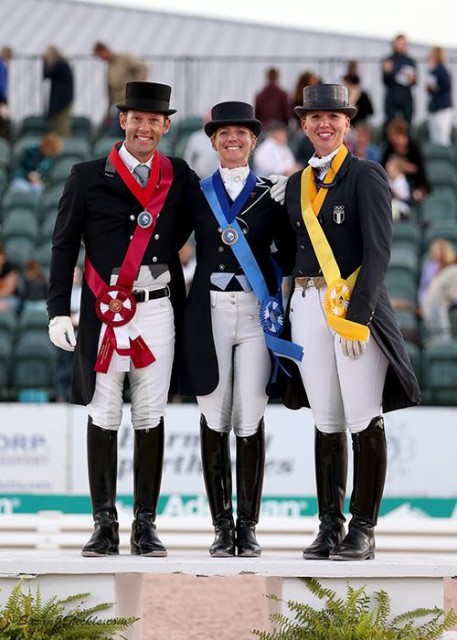 The podium presentation for individual medalists Jaimey Irwin, Tina Irwin, and Esther Mortimer. © Susan Stickle