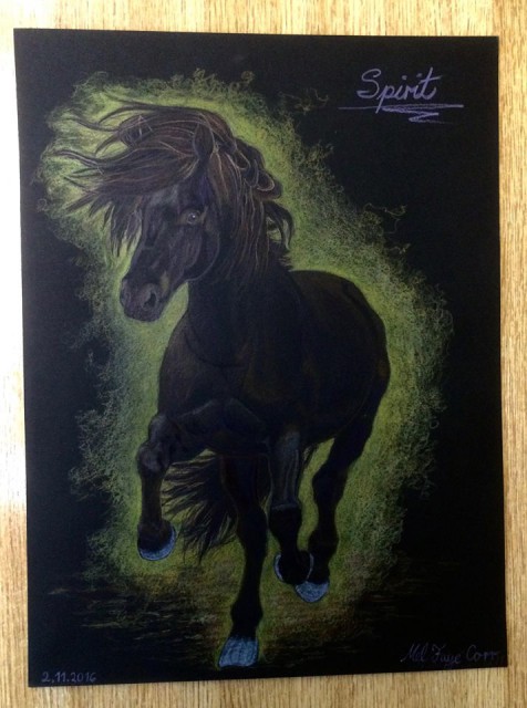 Ein schwarzes Pferd auf schwarzem Papier? Das geht! © Mel F Corrigan