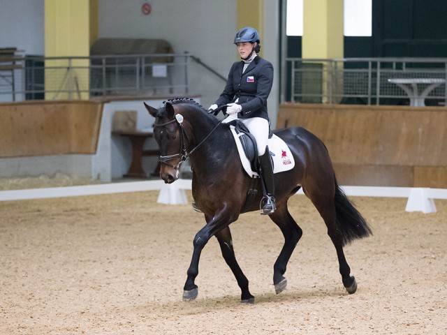 Belegten mit 76,80 % Rang drei in der Prüfung für fünfjährige Pferde: Hana Vasaryova (CZE) und David du Plessis-Belliere. © Michael Rzepa