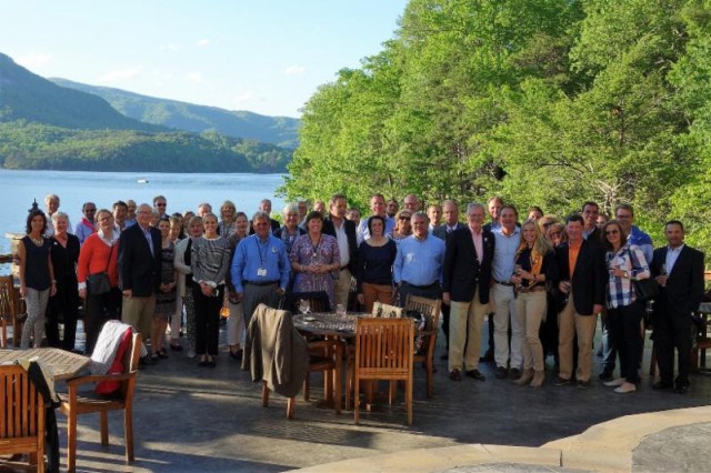 Chefs de Mission, FEI Discipline Directors, and members of the Organizing Committee enjoy an evening at the Lodge on Lake Lure in Lake Lure, NC.  © TryonInternationalEquestrianCenter