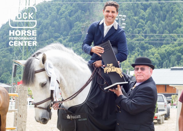 Bei seinem ersten Besuch im GLOCK HORSE PERFORMANCE CENTER Austria konnte Ismael Garcia Roque (ESP) im Sattel von Durania K prompt den GLOCK's 2* Tour Sieg holen. © Nini Schäbel