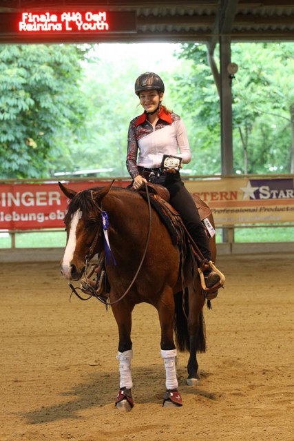 Selina Pernsteiner und SSL Golden Mercury siegten im Youth Reining Finale der AWA ÖM. © Christian Kellner