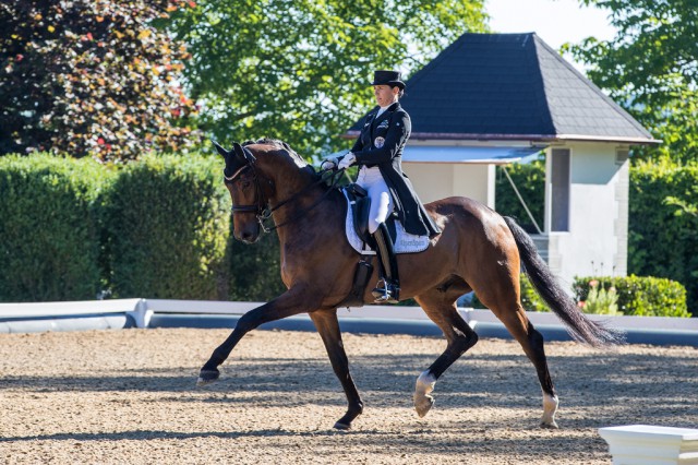 Damon`s Classic und Belinda Weinbauer (B) belegten Platz drei im Preis der ACTIVOMED GmbH für siebenjährge Dressurpferde. © Michael Rzepa