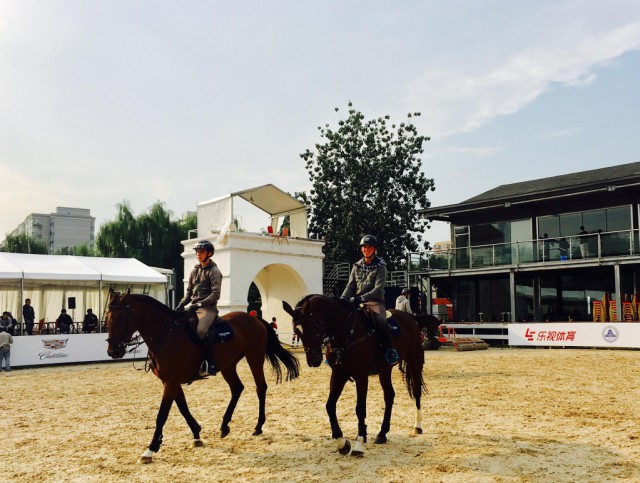 Erstes Training mit den Leihpferden in Peking. Die Bewerbe starten am 30.09. © Mevisto Equestrian Exellence