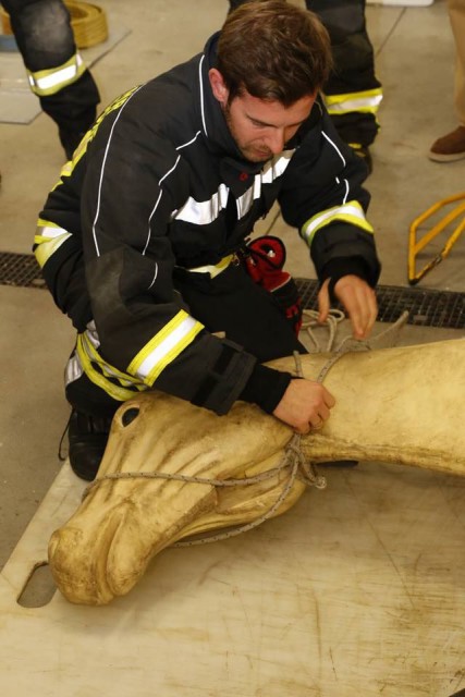 Die Feuerwehrmänner trainierten die Kopfsicherung. © Freiwillige Feuerwehr Wiener Neudorf