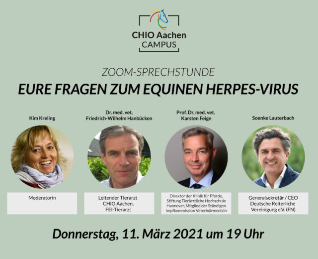 CHIO Aachen CAMPUS: Eure Fragen zum equinen Herpes-Virus werden heute um 19 Uhr live via Zoom beantwortet! © CHIO Aachen