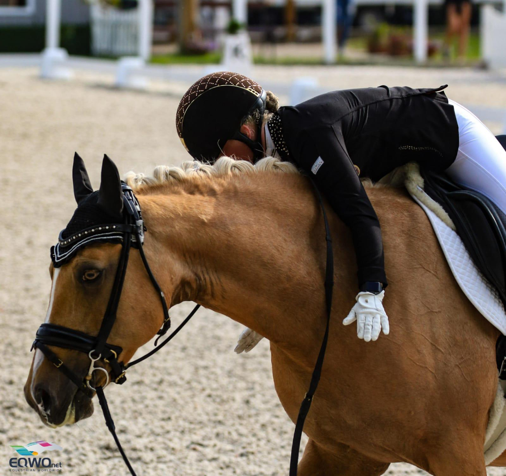 Die 17-jährige Palominostute Dynasty wird nach den Staatsmeisterschaften unter Fanny Jöbstl (AUT/ST), zu ihrer Besitzerin Nicola Ahorner zurückkehren und dort in die Zucht gehen. Foto: Budapest 2020 © Petra KerschbaumDie 17-jährige Palominostute Dynasty wird nach den Staatsmeisterschaften unter Fanny Jöbstl (AUT/ST), zu ihrer Besitzerin Nicola Ahorner zurückkehren und dort in die Zucht gehen. Foto: Budapest 2020 © Petra Kerschbaum