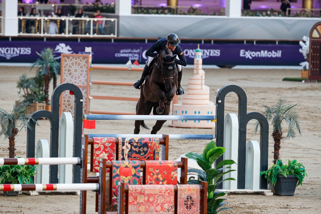 Max Kühner (T) zeigte an Tag 1 in Doha sowohl über 155 cm mit Elektric Blue, als auch über 145 cm mit EIC Cooley Jump the Q! © Stefano Grasso/Al Shaqab