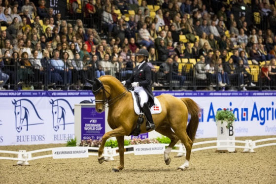 Topfit! Cathrine Dufour (DEN) und Atterupgaards Cassidy tanzten in Herning zum Weltcup-Sieg vor Carina Cassoe Krueth und Dinja van Liere. © FEI / Leanjo de Koster