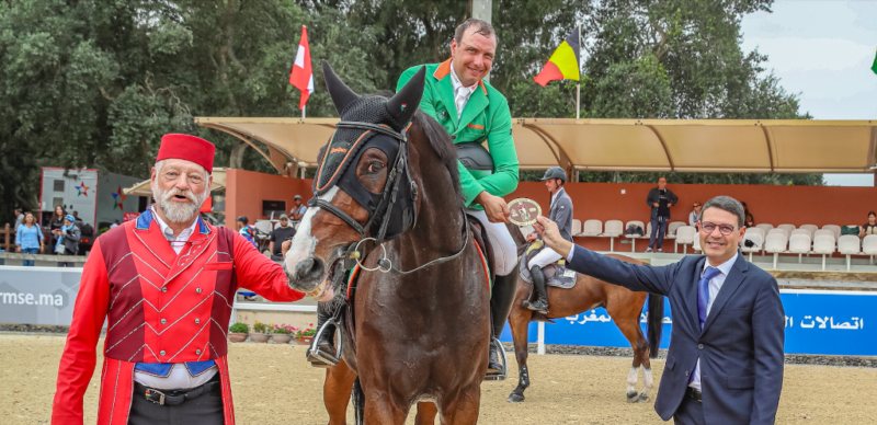 WM-Teilnehmer Christoph Obernauer (T) platzierte sich im Sattel von Kleons Renegade auf Rang zwei im Großen Preis des CSI4* in Rabat (MOR). © Stefano Grasso/ Morocco Royal Tour