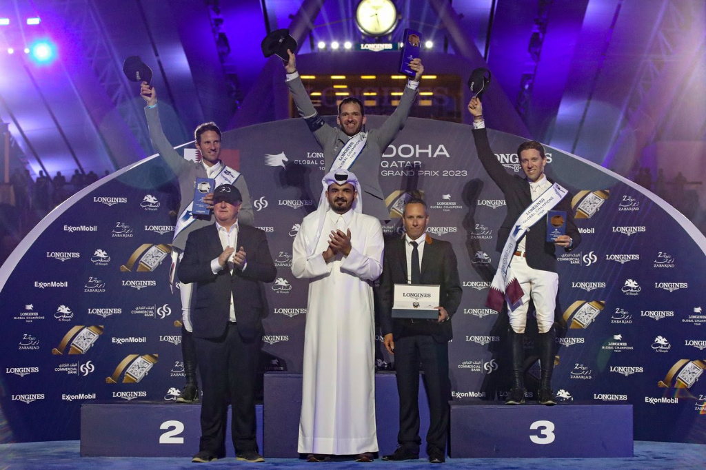 Den ersten Sieg in der Global Champions Tour 2023 sicherte sich Philipp Weishaupt (GER). Komplettiert wurde das Podium in Doha (QAT) durch Christian Kukuk und Simon Delestre. © Longines Global Champions Tour