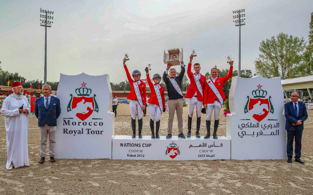 Der Sieg im Nationenpreis von Rabat (MOR) geht an das Team Deutschland: Sophie Hinners, Nicola Pohl, Rene Dittmer & David Will. © Stefano Grasso/ Morocco Royal Tour