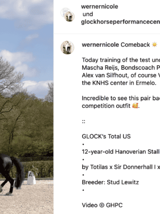 Kommt es bald zum Comeback von Edward Gal (NED) und GLOCKs's Total U.S.? © Facebook: GLOCK HORSE PERFORMANCE CENTER