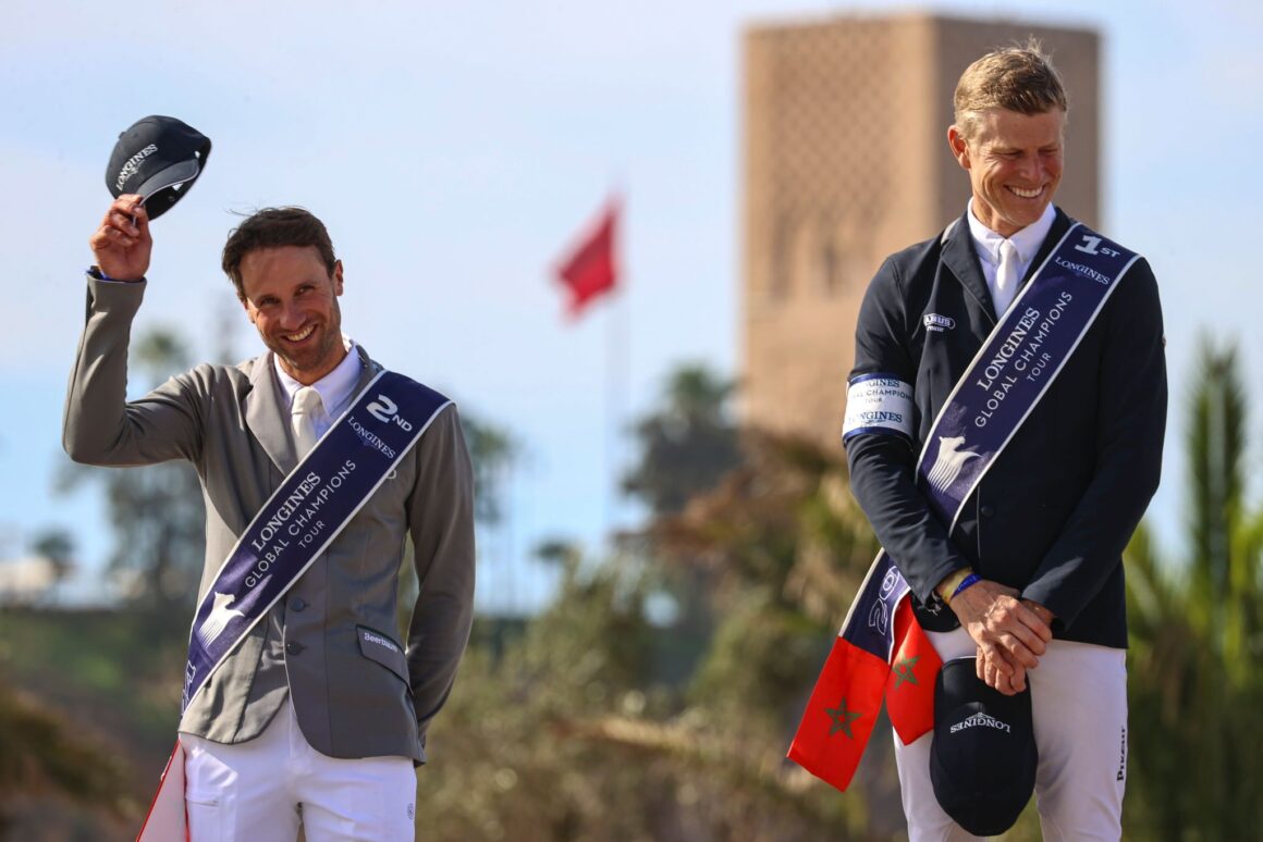 Trostpflaster nach Paris: In Rabat schnappt sich Max Kühner (T) den GCT-Sieg vor Olympiasieger Christian Kukuk (GER). © LGCT