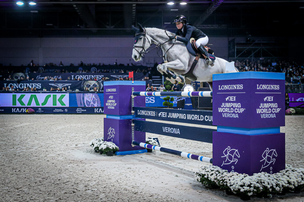 Sophie Hinners (GER) pilotierte den zwölfjährigen BWP-Wallach Iron Dames my Prins zum Sieg in der Weltcup-Etappe von Verona. © FEI