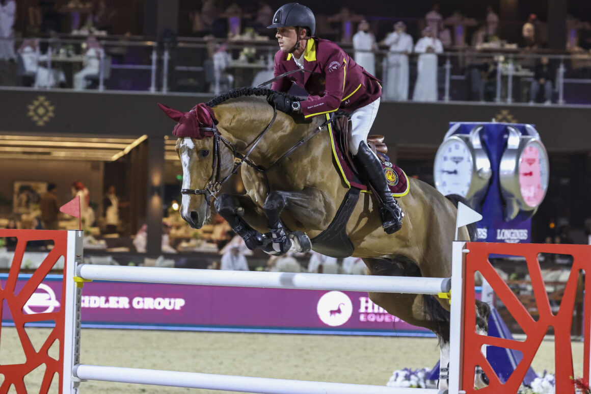 Die Shanghai Swans konnten mit fehlerfreien Runden von Max Kühner (T), Ben Maher (GBR) und Daniel Deusser (GER) das Viertelfinale des Super Cups in Riyadh gewinnen. © Global Champions League