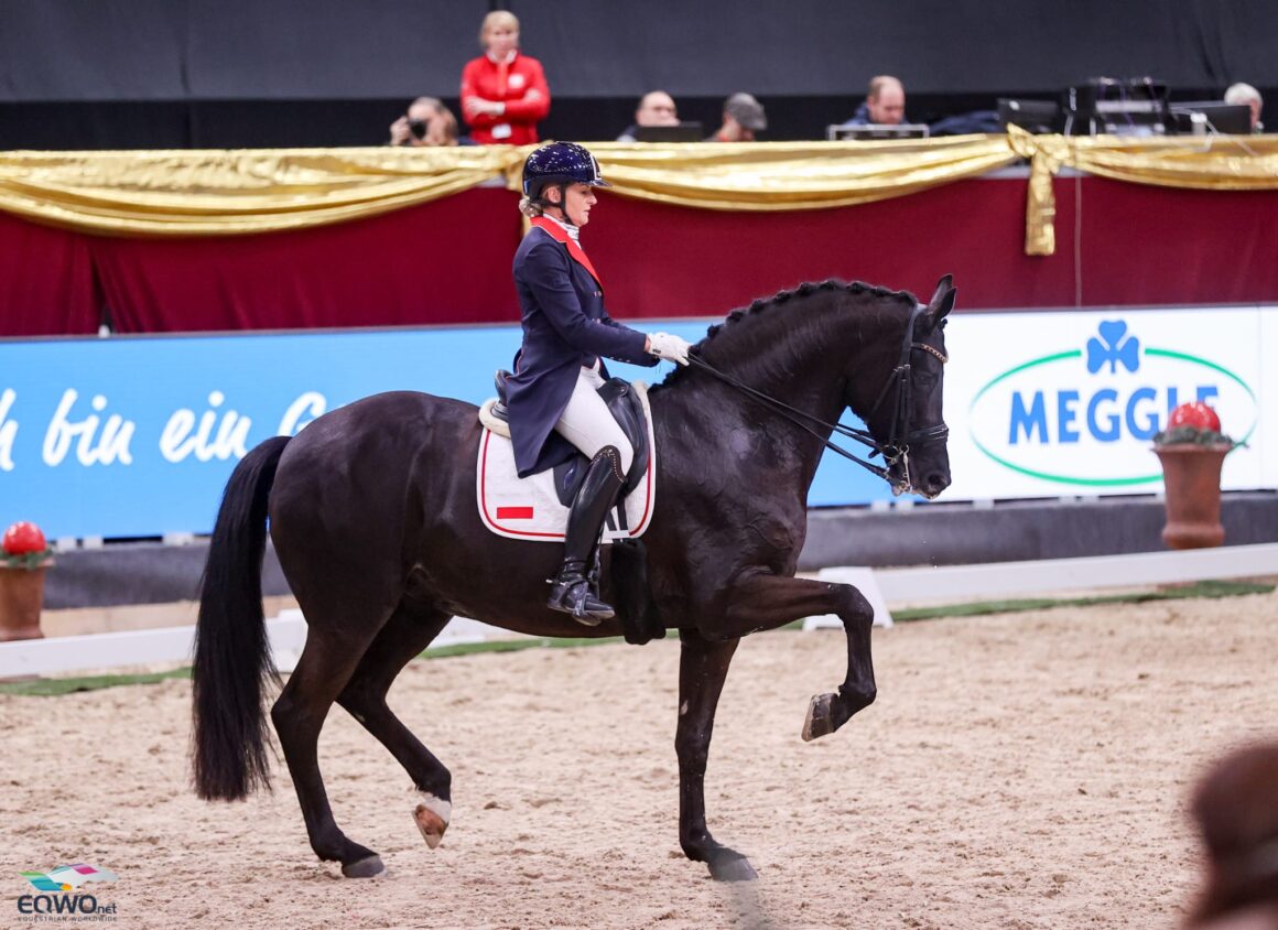 Maxima Bella beeindruckt trotz ihres jungen Alters mit einer eindrucksvollen Piaffe/Passage-Tour. © EQWO.net | Petra Kerschbaum