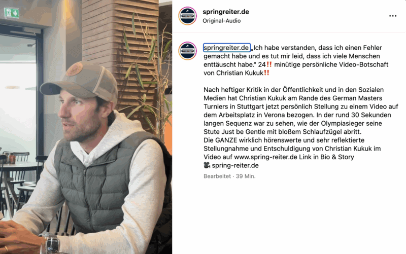 Christian Kukuk (GER) stellt sich nach dem Skandal-Video den Medien. © IG: Spring-reiter.de