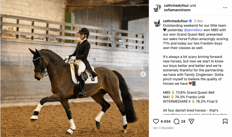 Cathrine Laudrup-Dufour gewann heute national mit zwei neuen Pferden! @ IG: cathrinedufour