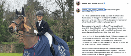 Times Kismet gewinnt bei ihrem internationalen Grand Prix Debüt! © IG: jessica_von_bredow_werndl