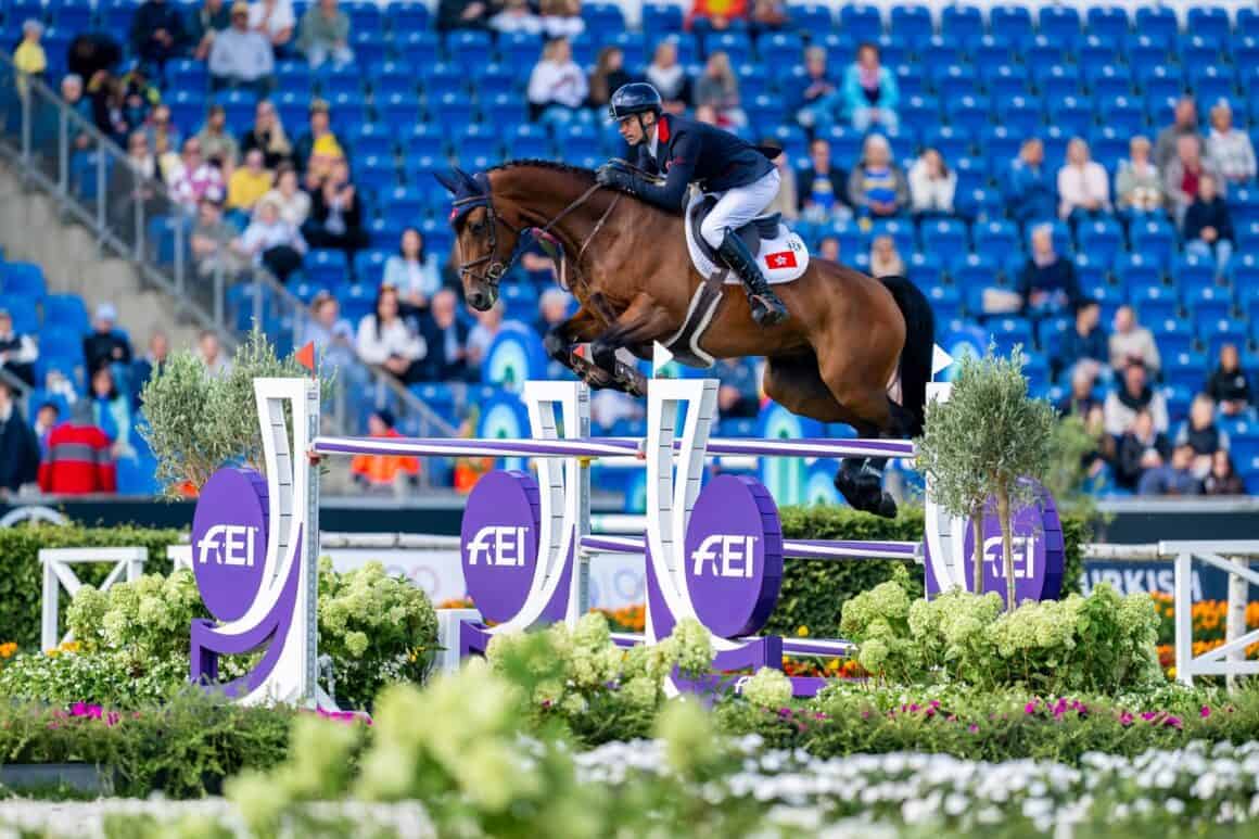 Patrick Lam (HGK) bestritt in Aachen seine erste Weltmeisterschaft! Mit seinem Top-Pferd Lopez One möchte er sich auch für die Olympischen Spiele 2028 in L.A. qualifizieren. © FEI | Benjamin Clarke