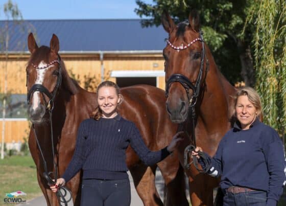 Anna Bruckberger (W) mit Mutter Monika und ihre beiden neuen Grand-Prix-Pferden Global Connect und Foreman. © EQWO.net | Petra Kerschbaum