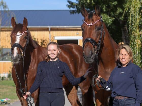 Anna Bruckberger (W) mit Mutter Monika und ihre beiden neuen Grand-Prix-Pferden Global Connect und Foreman. © EQWO.net | Petra Kerschbaum